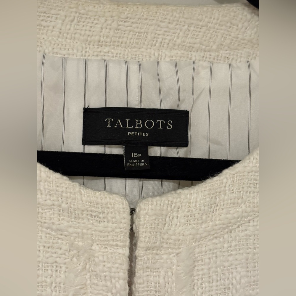 Talbots Women’s White Tweed Ruffle Sleeve Blazer Jacket Workwear Office 16P - Picture 8 of 9
